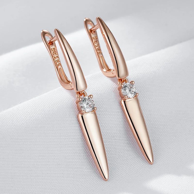 Tasteful Long Drop Earrings in 585 Rose Gold with Natural Zircon Accents