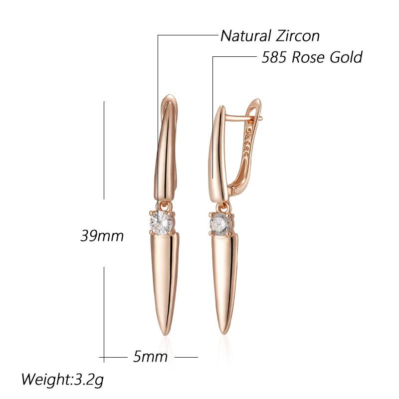 Tasteful Long Drop Earrings in 585 Rose Gold with Natural Zircon Accents