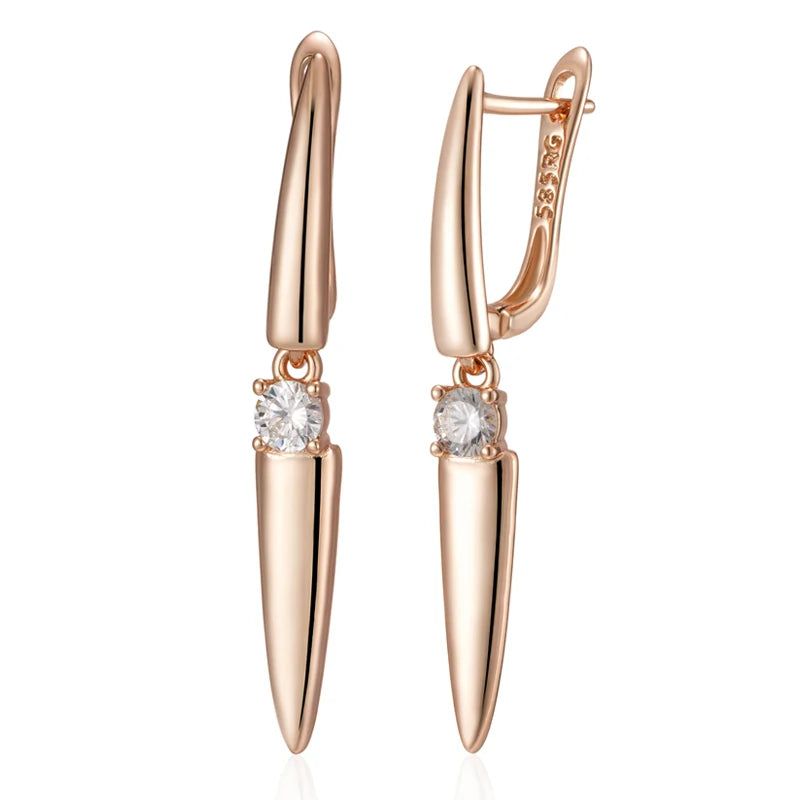 Tasteful Long Drop Earrings in 585 Rose Gold with Natural Zircon Accents