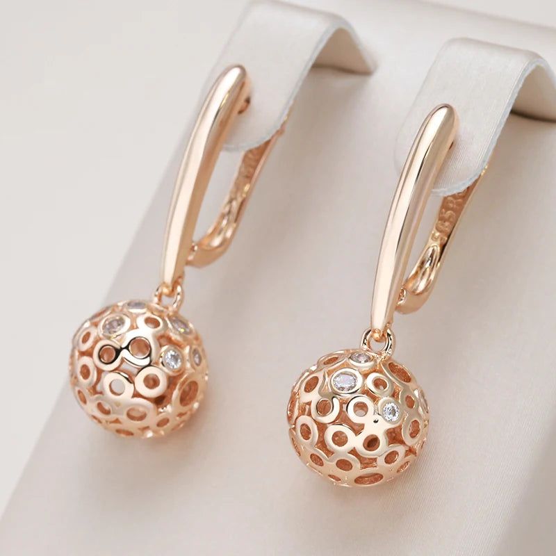 Tasteful Long Drop Earrings in 585 Rose Gold with Natural Zircon - Unique Geometric Everyday Jewelry