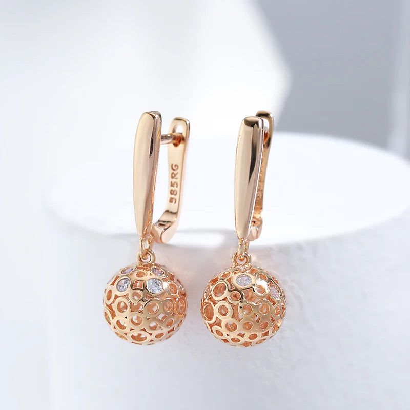 Tasteful Long Drop Earrings in 585 Rose Gold with Natural Zircon - Unique Geometric Everyday Jewelry