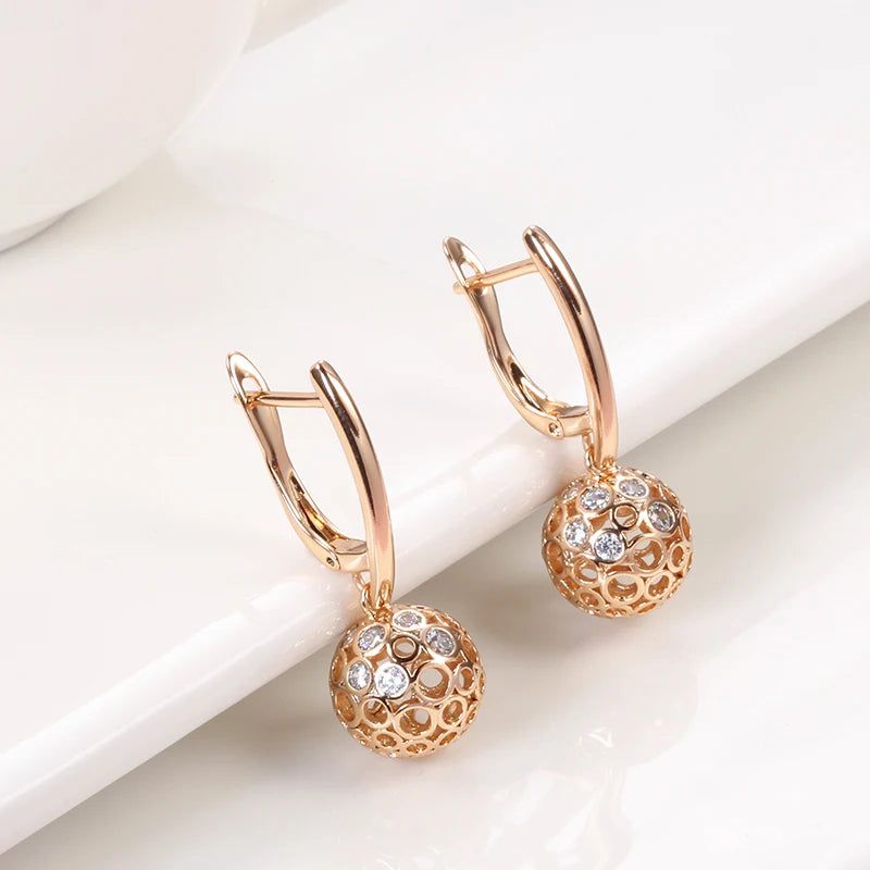 Tasteful Long Drop Earrings in 585 Rose Gold with Natural Zircon - Unique Geometric Everyday Jewelry