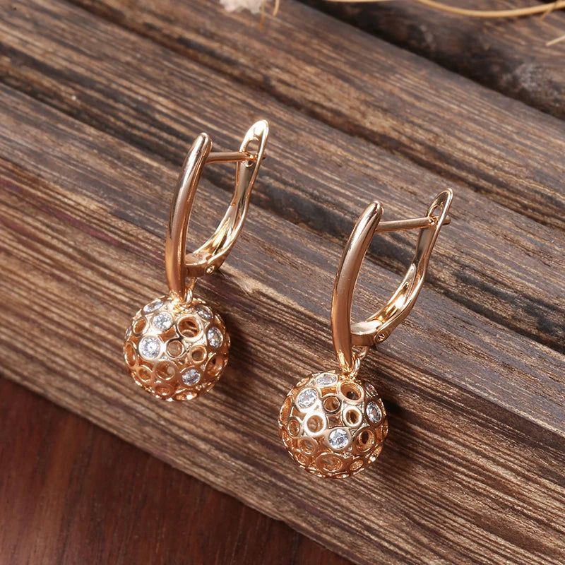 Tasteful Long Drop Earrings in 585 Rose Gold with Natural Zircon - Unique Geometric Everyday Jewelry