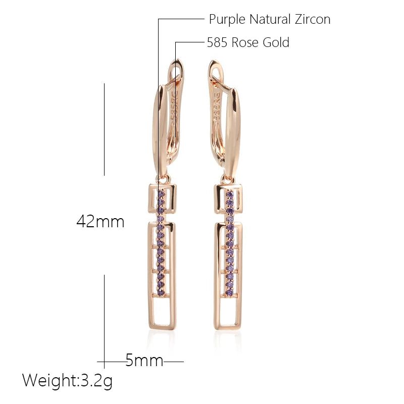 Tasteful Long Drop Earrings in 585 Rose Gold with Purple Natural Zircon