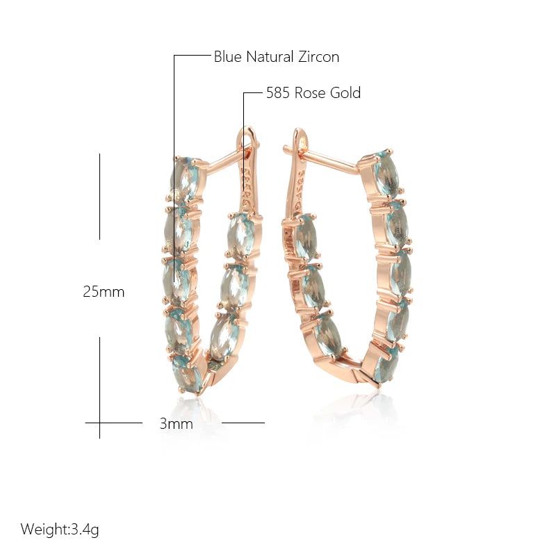 Tasteful Long Drop Earrings with Natural Blue Zircon in 585 Rose Gold