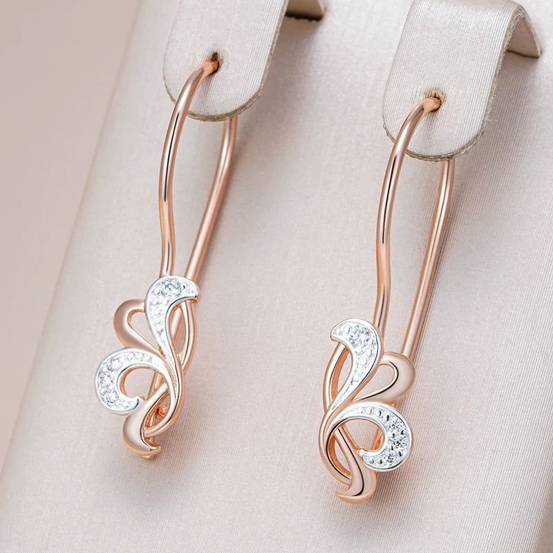 Tasteful Long Drop Earrings with Natural Zircon and Vintage Rose Gold Finish