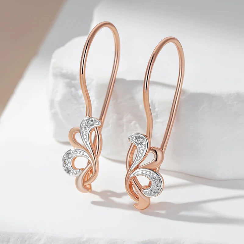 Tasteful Long Drop Earrings with Natural Zircon and Vintage Rose Gold Finish