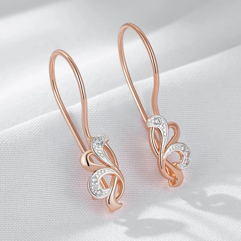 Tasteful Long Drop Earrings with Natural Zircon and Vintage Rose Gold Finish