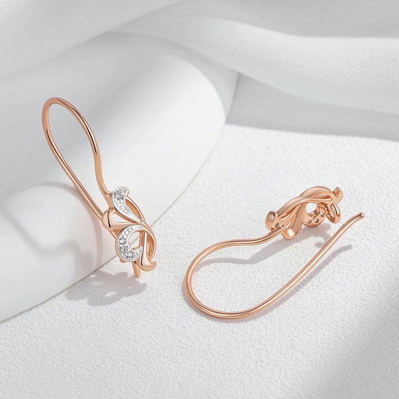 Tasteful Long Drop Earrings with Natural Zircon and Vintage Rose Gold Finish