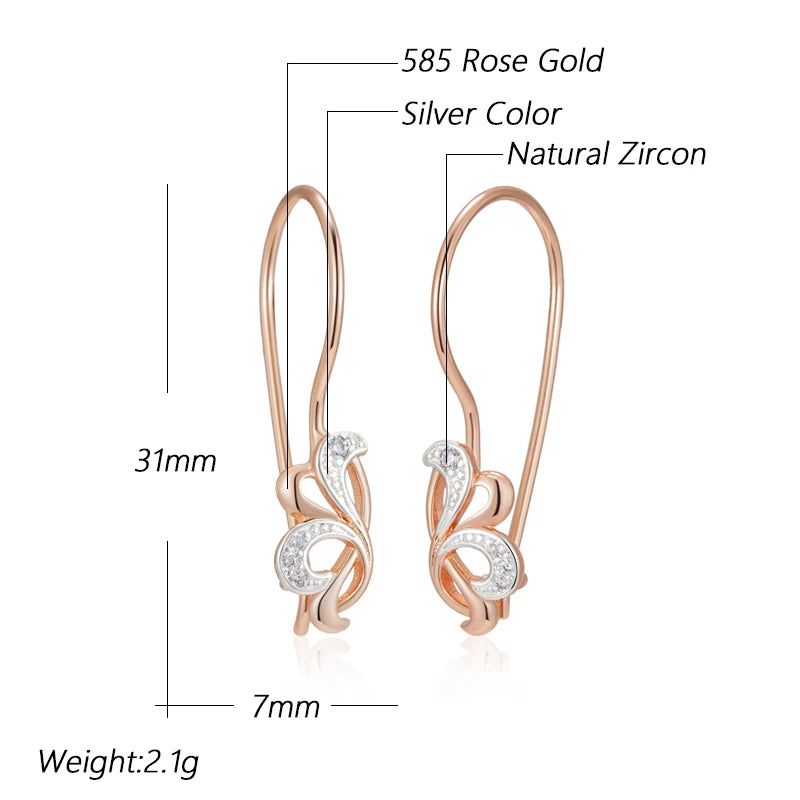 Tasteful Long Drop Earrings with Natural Zircon and Vintage Rose Gold Finish