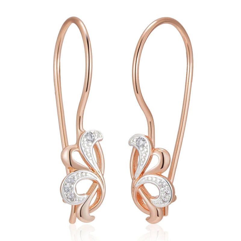 Tasteful Long Drop Earrings with Natural Zircon and Vintage Rose Gold Finish