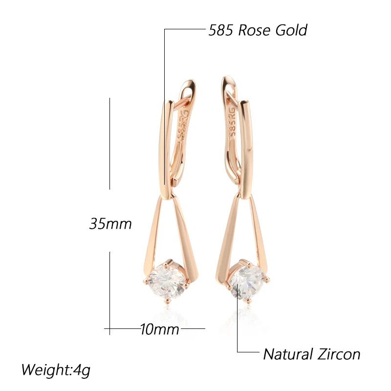 Tasteful Long Drop Earrings with Natural Zircon in 585 Rose Gold Finish