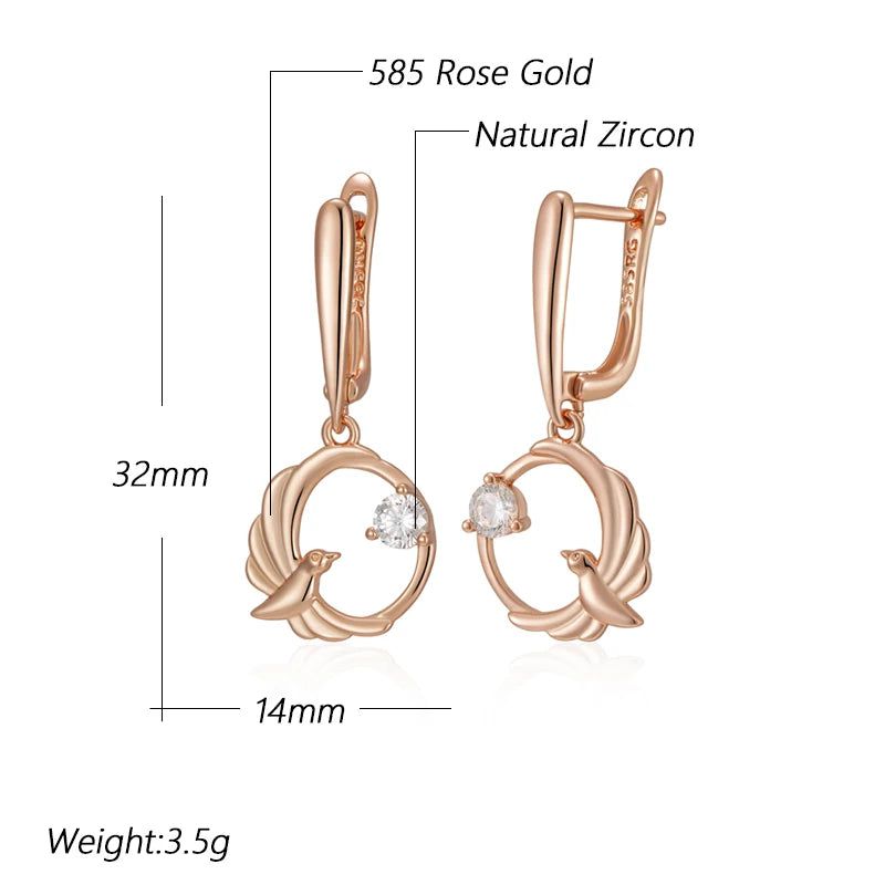 Tasteful Long Drop Earrings with Natural Zircon in 585 Rose Gold Finish