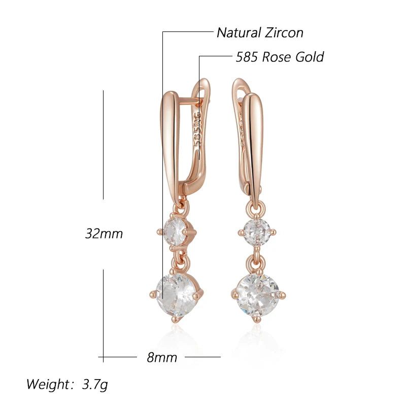 Tasteful Long Drop Earrings with Natural Zircon in 585 Rose Gold Finish