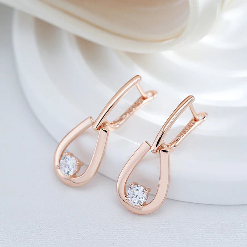 Tasteful Long Drop Earrings with Natural Zircon in 585 Rose Gold - Trendy Geometric Design