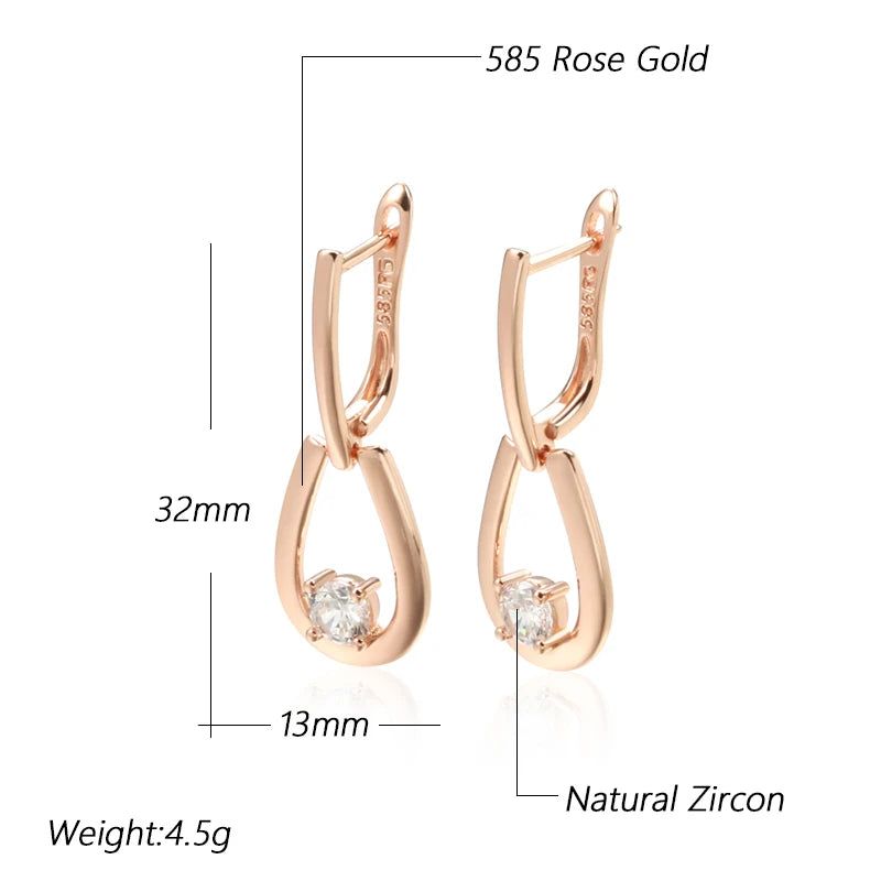 Tasteful Long Drop Earrings with Natural Zircon in 585 Rose Gold - Trendy Geometric Design