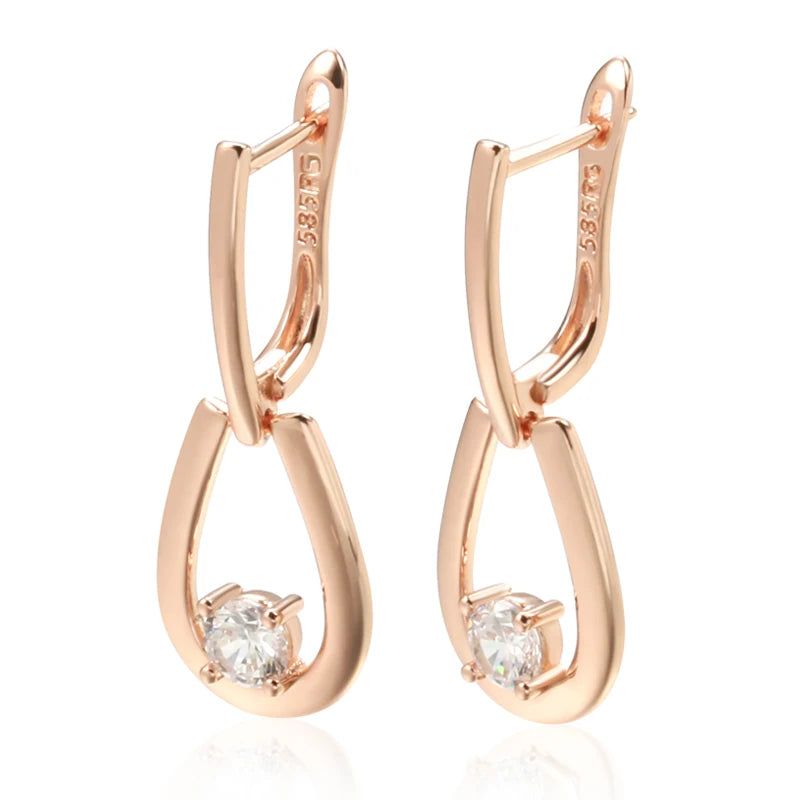 Tasteful Long Drop Earrings with Natural Zircon in 585 Rose Gold - Trendy Geometric Design