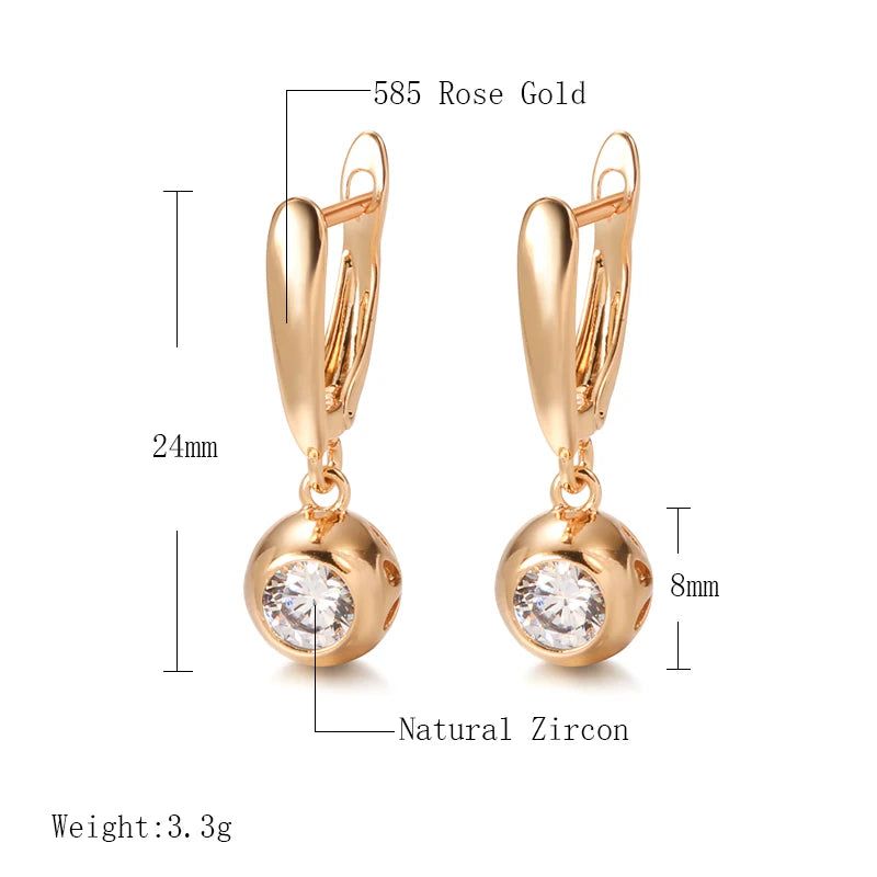 Tasteful Long Drop Earrings with Round Natural Zircon in 585 Rose Gold - Luxury Fashion Jewelry