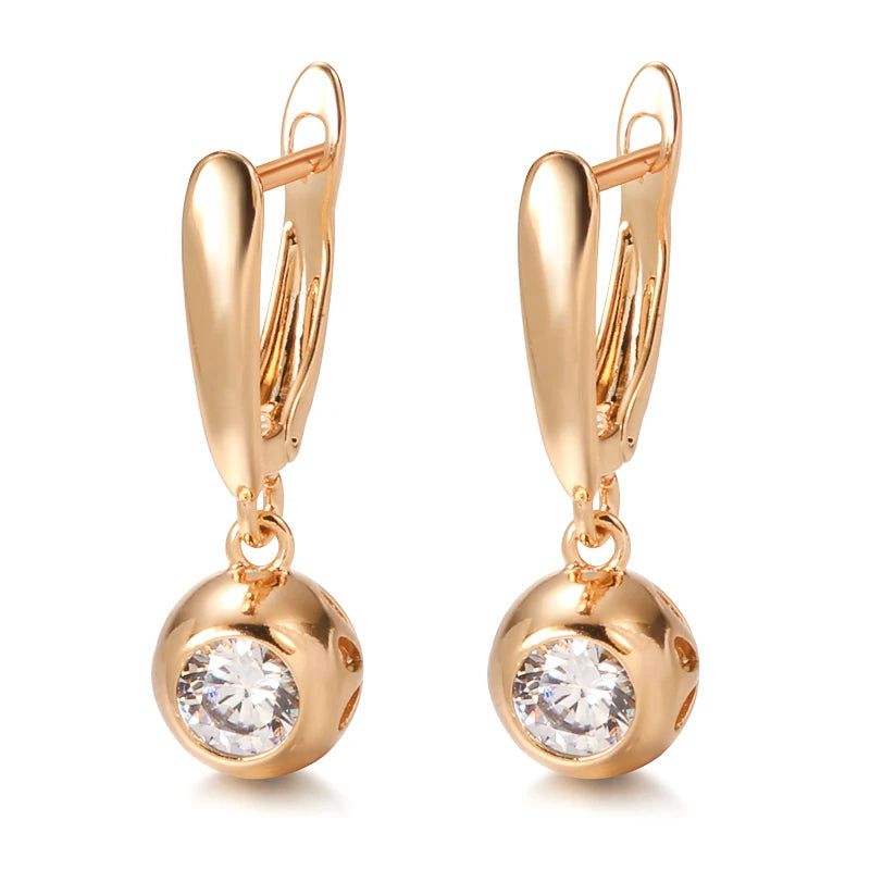 Tasteful Long Drop Earrings with Round Natural Zircon in 585 Rose Gold - Luxury Fashion Jewelry