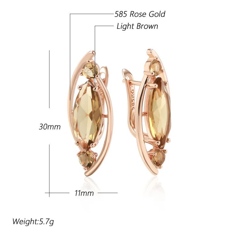 Tasteful Long Light Brown Crystal Drop Earrings in 585 Rose Gold with Natural Zircon