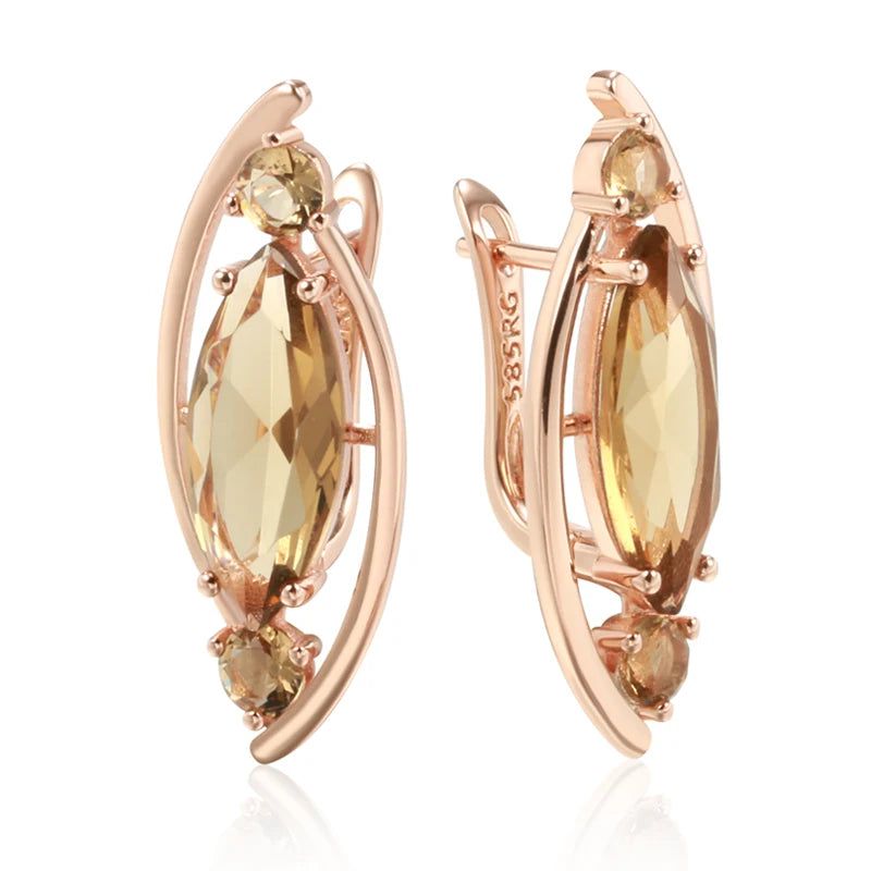 Tasteful Long Light Brown Crystal Drop Earrings in 585 Rose Gold with Natural Zircon