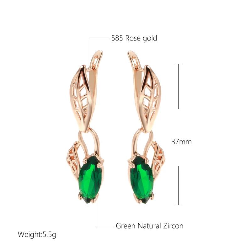 Tasteful Long Rhombus Dangle Earrings in 585 Rose Gold with Green Natural Zircon