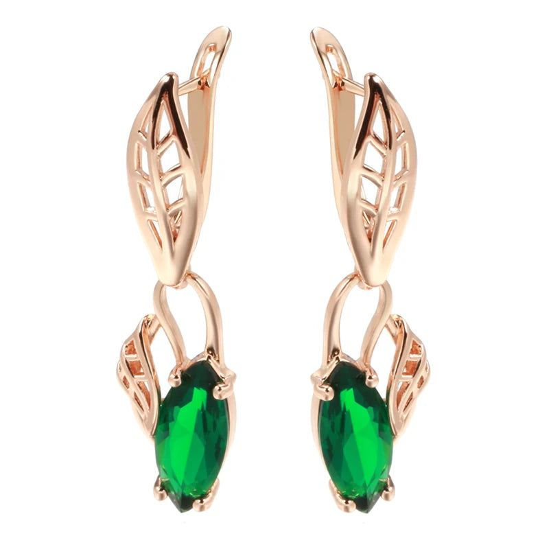 Tasteful Long Rhombus Dangle Earrings in 585 Rose Gold with Green Natural Zircon