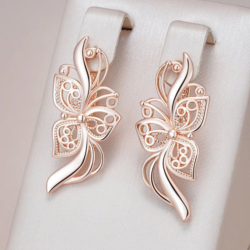 Tasteful Long Rose Gold Flower Earrings - High-Quality Fashion Jewelry