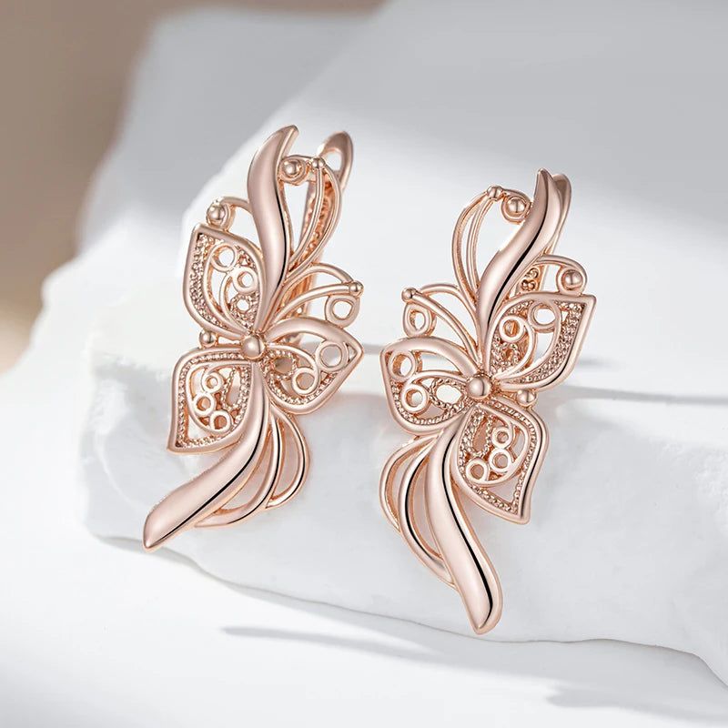 Tasteful Long Rose Gold Flower Earrings - High-Quality Fashion Jewelry