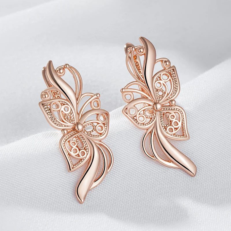 Tasteful Long Rose Gold Flower Earrings - High-Quality Fashion Jewelry