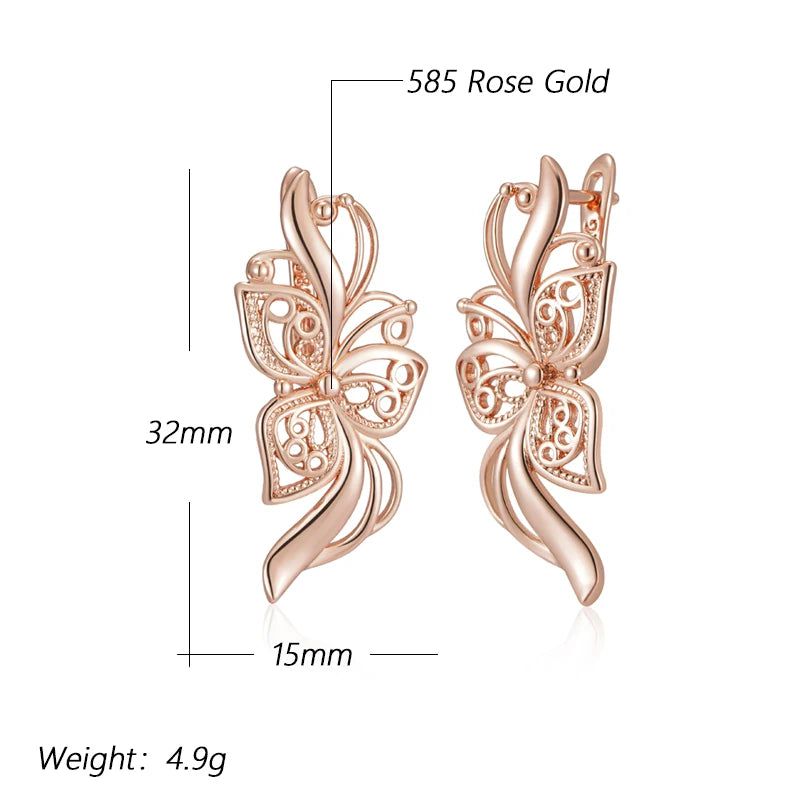 Tasteful Long Rose Gold Flower Earrings - High-Quality Fashion Jewelry