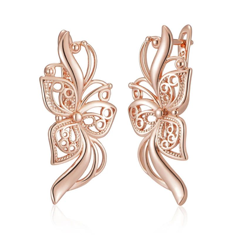 Tasteful Long Rose Gold Flower Earrings - High-Quality Fashion Jewelry