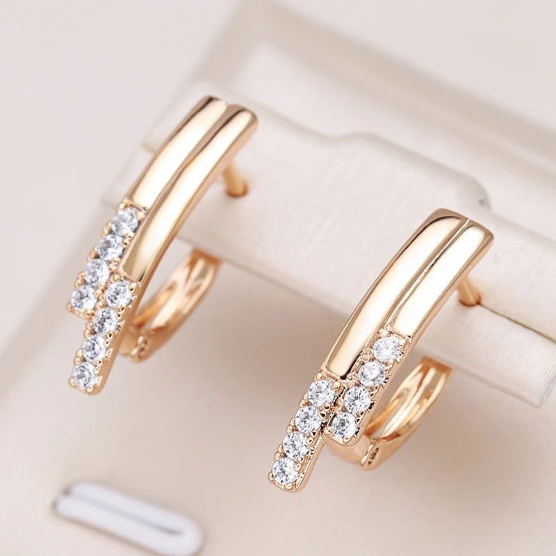 Tasteful Long Stick Rose Gold Drop Earrings with Natural Zircon