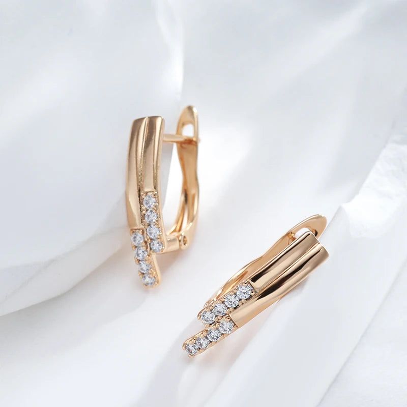 Tasteful Long Stick Rose Gold Drop Earrings with Natural Zircon