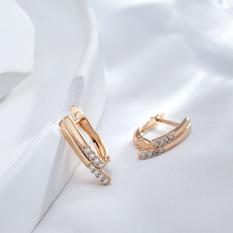 Tasteful Long Stick Rose Gold Drop Earrings with Natural Zircon