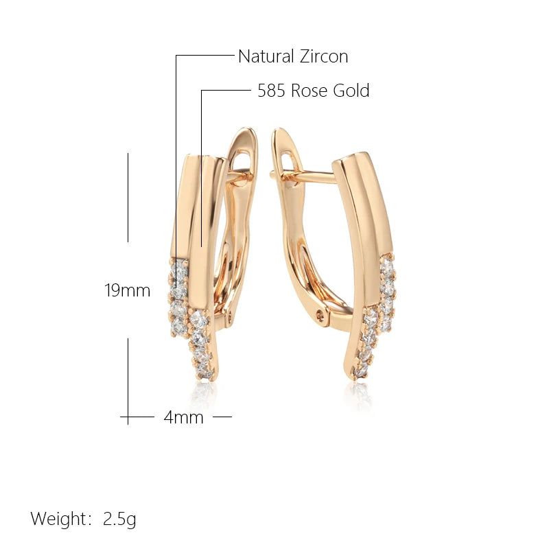 Tasteful Long Stick Rose Gold Drop Earrings with Natural Zircon