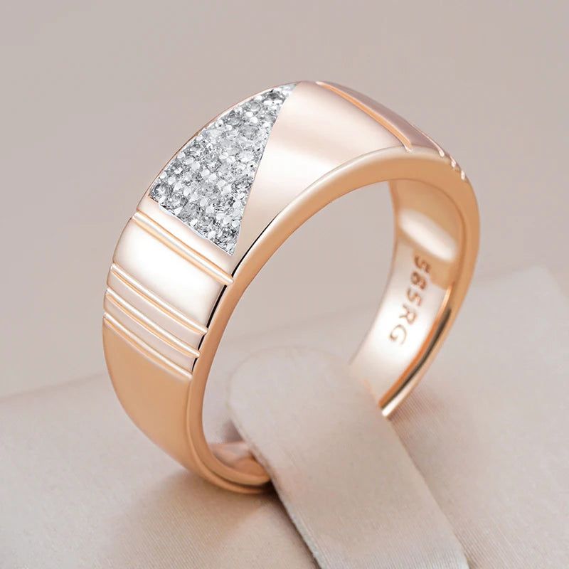 Tasteful Men's Geometric Square Ring with Natural Zircon in 585 Rose Gold and Silver Blend