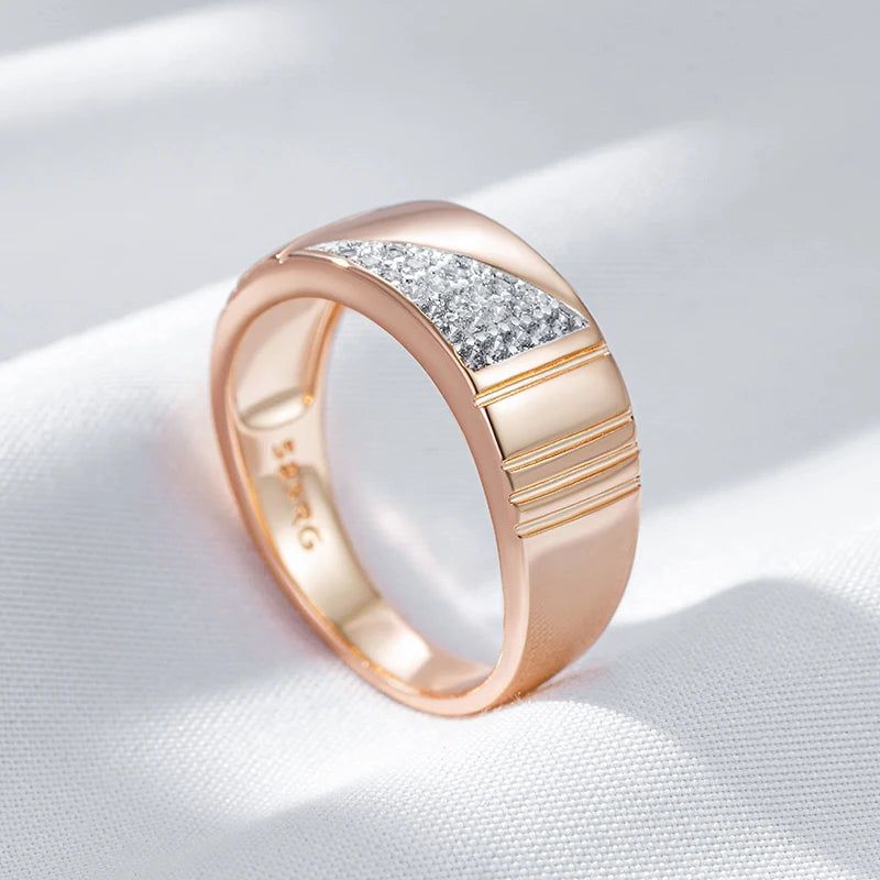 Tasteful Men's Geometric Square Ring with Natural Zircon in 585 Rose Gold and Silver Blend