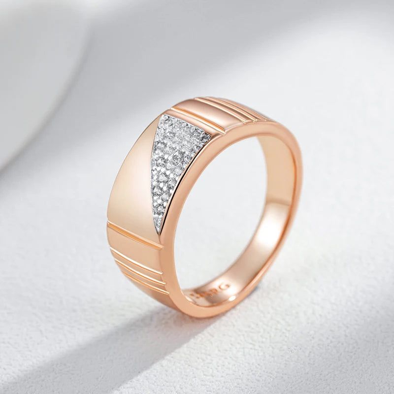 Tasteful Men's Geometric Square Ring with Natural Zircon in 585 Rose Gold and Silver Blend