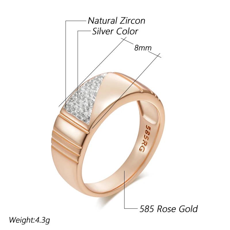 Tasteful Men's Geometric Square Ring with Natural Zircon in 585 Rose Gold and Silver Blend