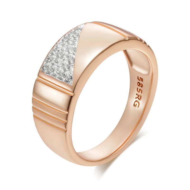 Tasteful Men's Geometric Square Ring with Natural Zircon in 585 Rose Gold and Silver Blend