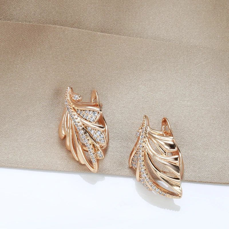 Tasteful Mosaic Zircon Big Drop Leaf Earrings in 585 Rose Gold - Luxury Bridal Jewelry