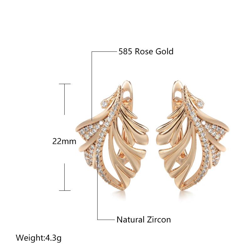 Tasteful Mosaic Zircon Big Drop Leaf Earrings in 585 Rose Gold - Luxury Bridal Jewelry