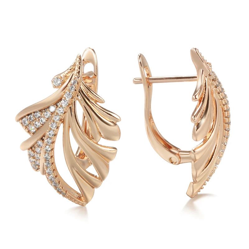 Tasteful Mosaic Zircon Big Drop Leaf Earrings in 585 Rose Gold - Luxury Bridal Jewelry