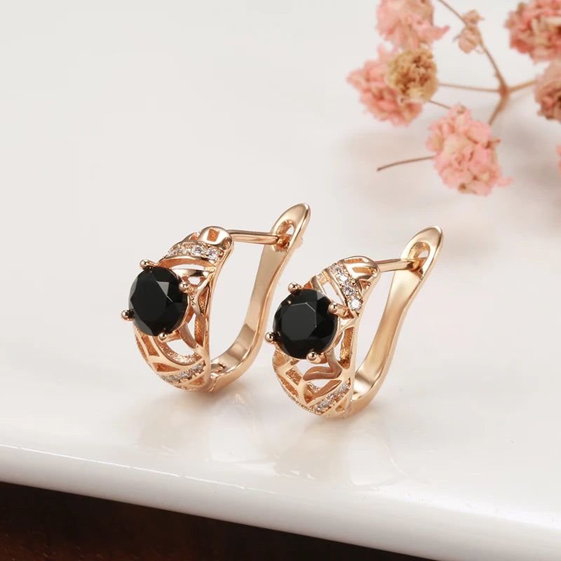 Tasteful Natural Black Zircon Drop Earrings in 585 Rose Gold Luxury Design