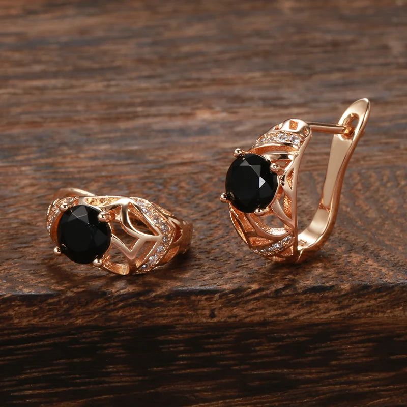 Tasteful Natural Black Zircon Drop Earrings in 585 Rose Gold Luxury Design