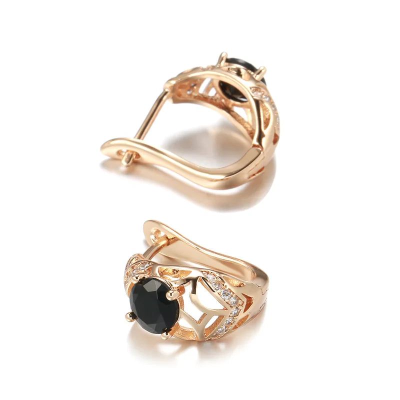 Tasteful Natural Black Zircon Drop Earrings in 585 Rose Gold Luxury Design