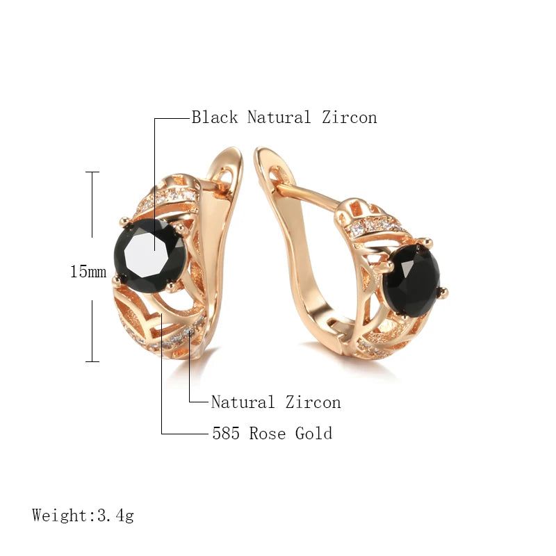 Tasteful Natural Black Zircon Drop Earrings in 585 Rose Gold Luxury Design