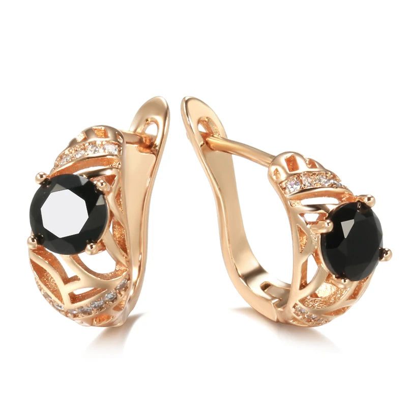 Tasteful Natural Black Zircon Drop Earrings in 585 Rose Gold Luxury Design