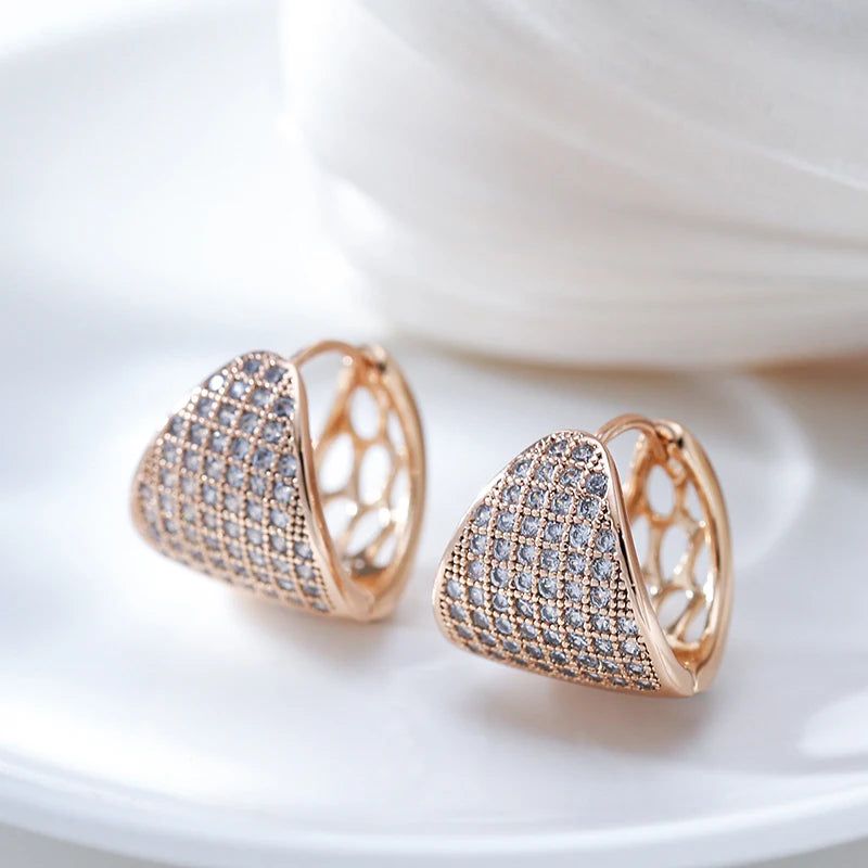 Tasteful Natural Zircon Hoop Earrings in Luxurious 585 Rose Gold